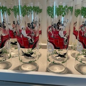 Libby, set of 8, Vintage glasses, Auto vs Horse